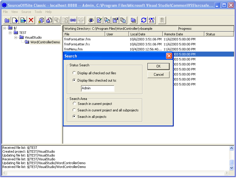 Search for filesSearch all projects, or specify criteria (e.g Username) for a file search.