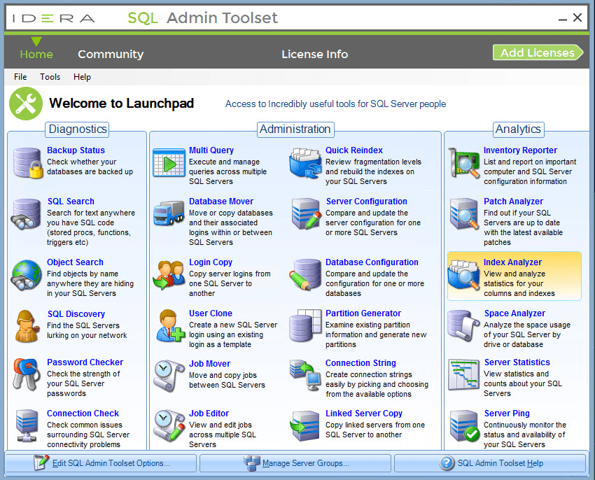 Screenshot of SQL Admin Toolset