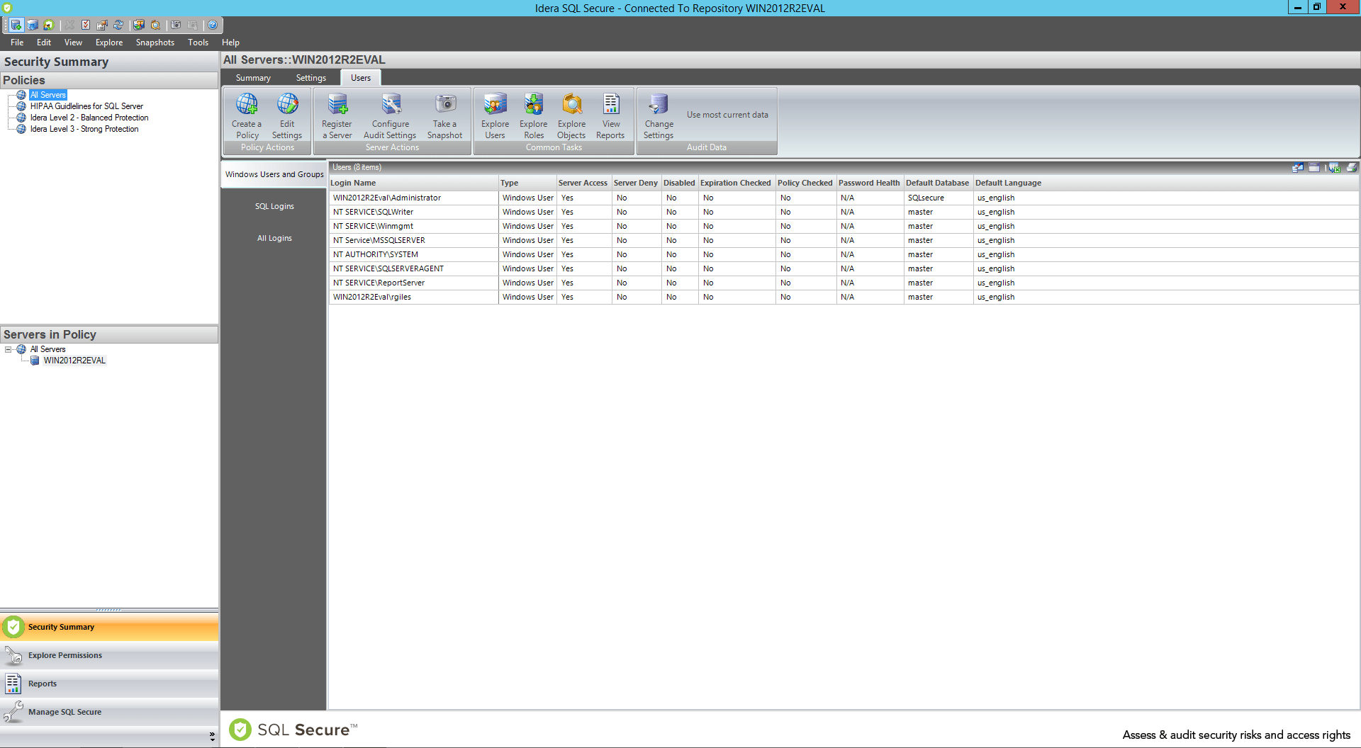 Screenshot of SQL Secure