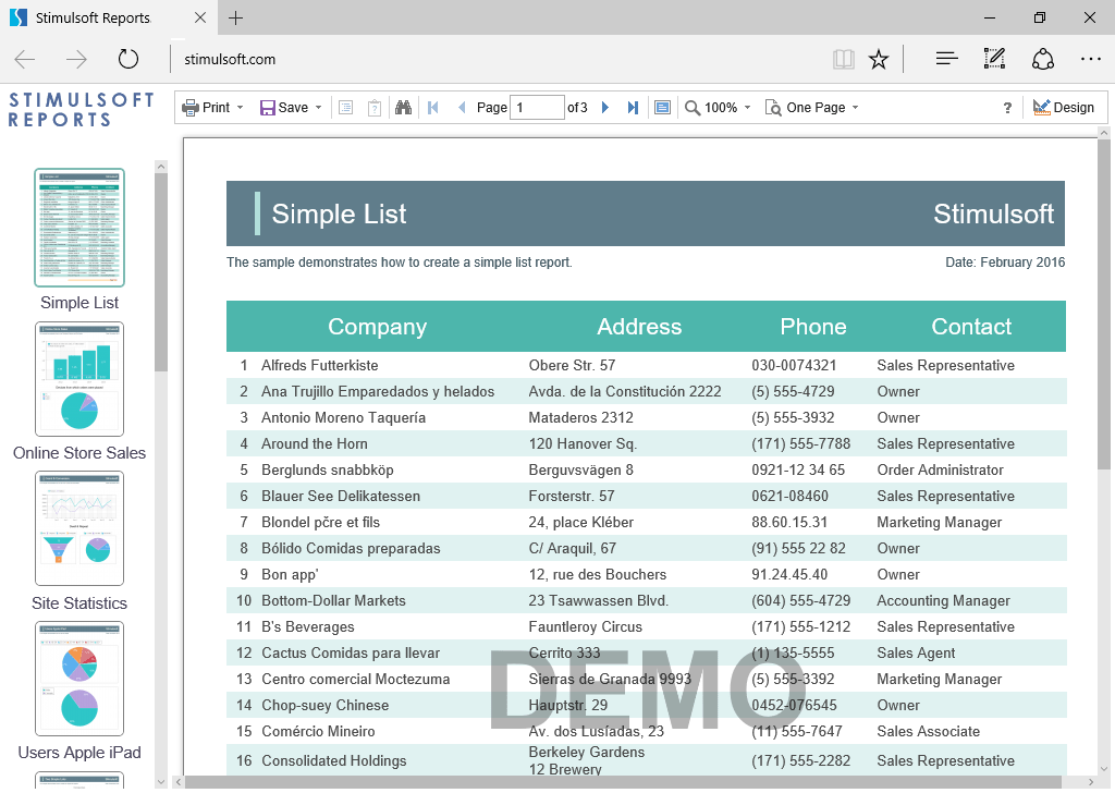 Screenshot of Stimulsoft Reports.PHP