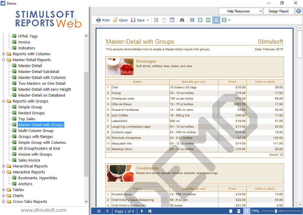DataYou can sort, group, filter etc data within the report engine.