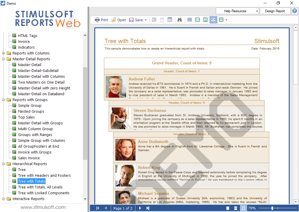 Hierarchical ReportsUnlimited hierarchical reports are available.