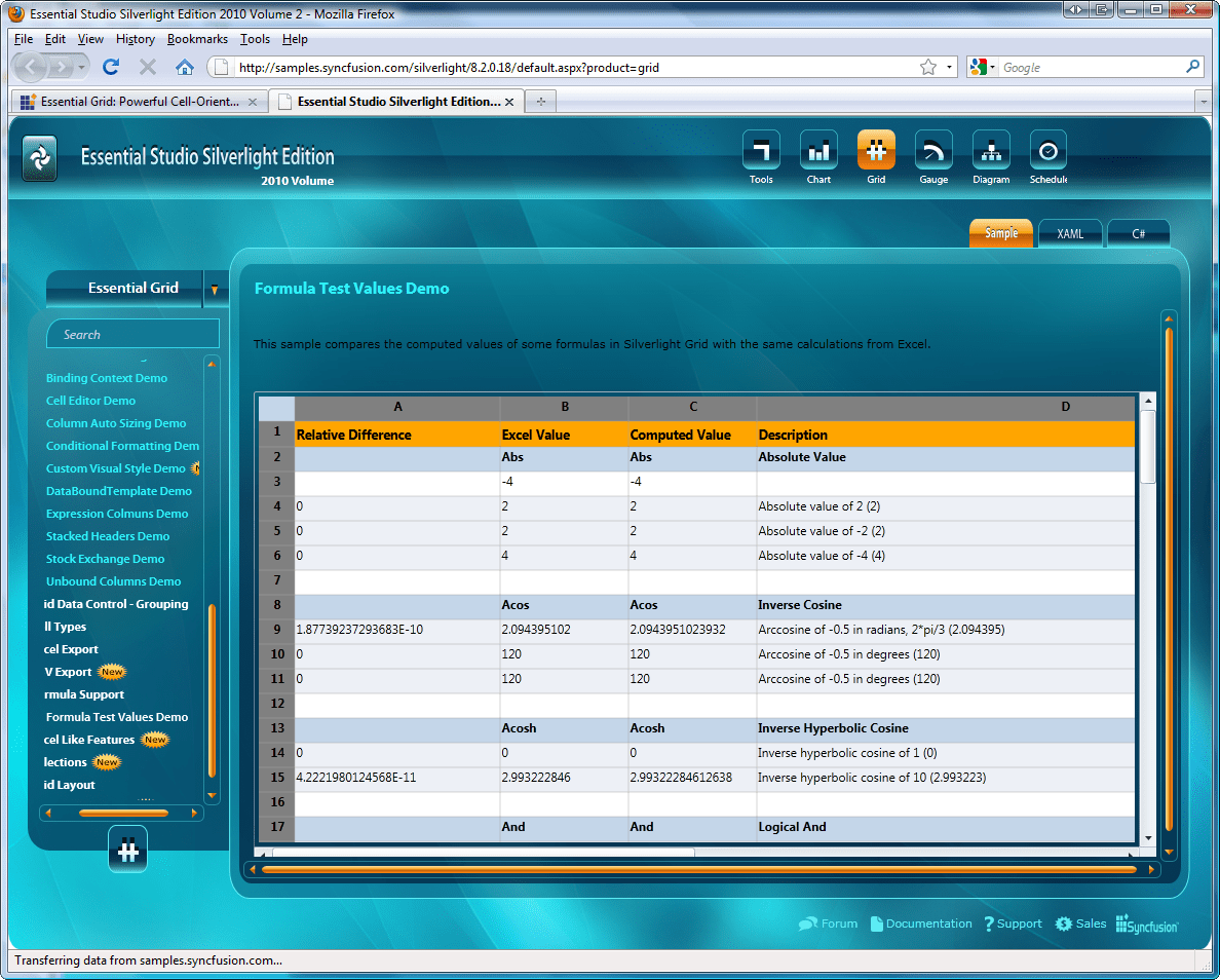 Screenshot of Syncfusion Essential Grid