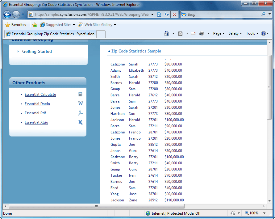 Syncfusion Essential Grouping