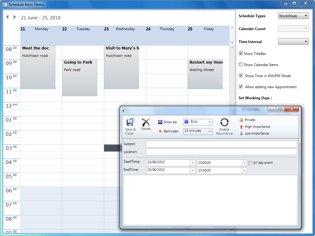 Screenshot of Syncfusion Essential Schedule for WPF