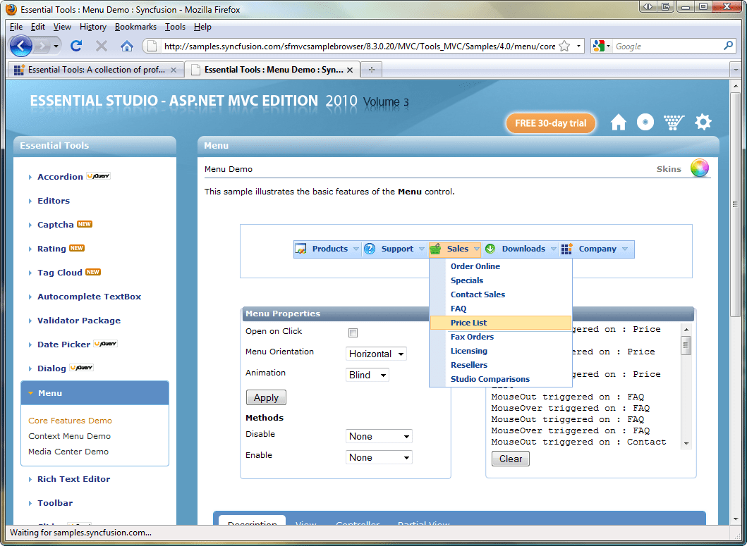 Syncfusion Essential Tools for ASP.NET MVC