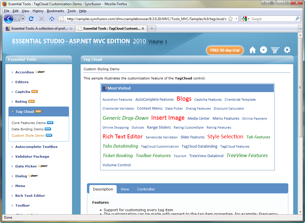 Tag CloudIncludes support for customzing every tag item.