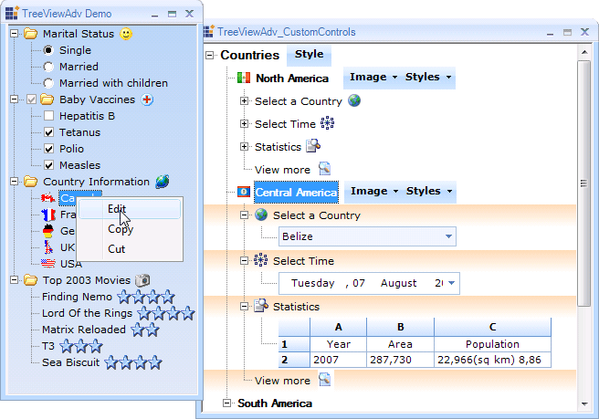 TreeView (Windows Forms)Create richly formatted tree nodes with checkbox and context menu support.