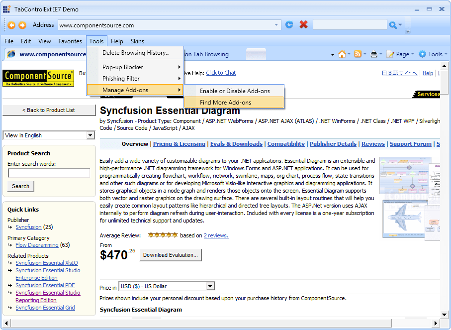 Tab ControlThe tab control can have features similar to Internet Explorer with tabbed browsing. You can easily switch from one site to another through tabs at t