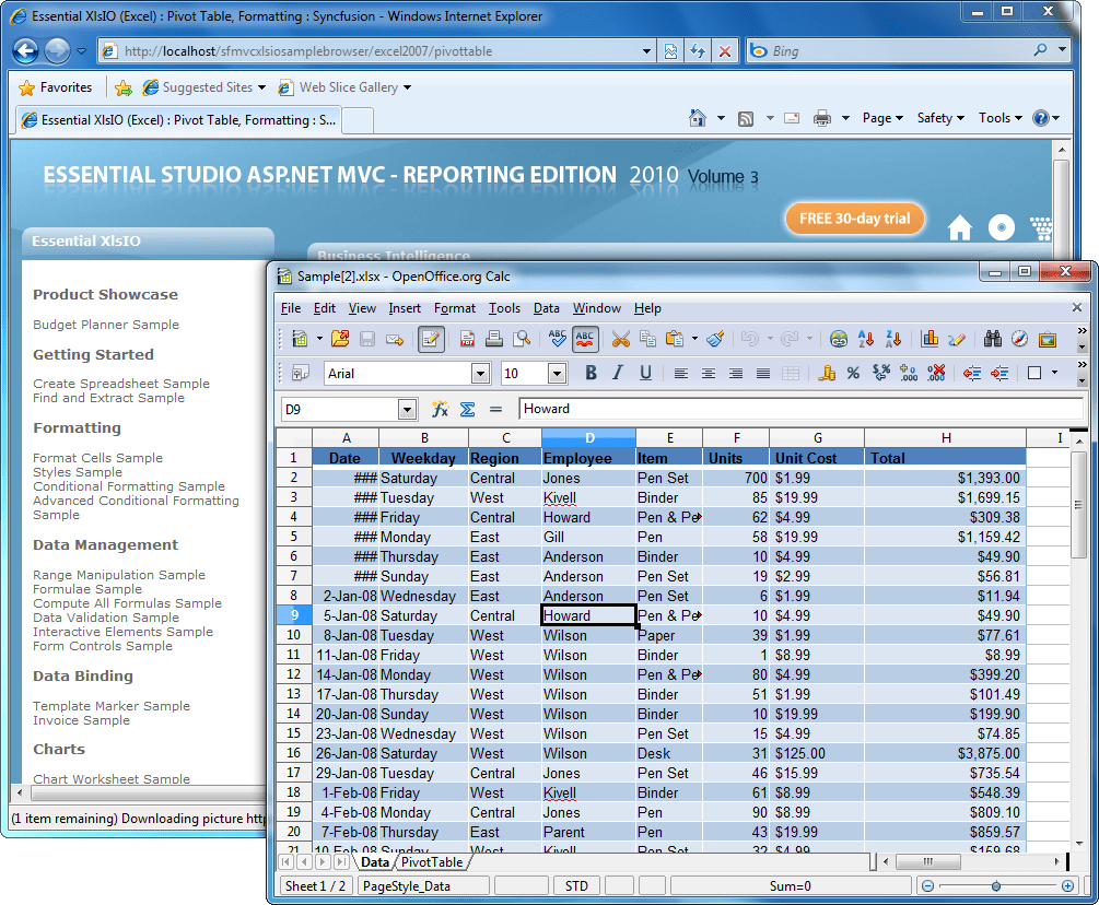 Screenshot of Syncfusion Essential XlsIO for ASP.NET MVC