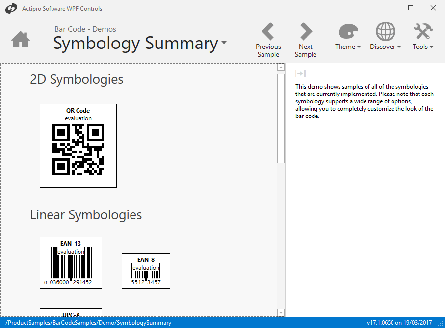 Screenshot of Actipro Bar Code for WPF