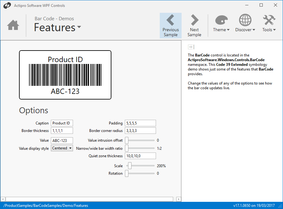Bar Code TitlesWith Actipro Bar Code for WPF you can easily add descriptive titles above the bar code lines.