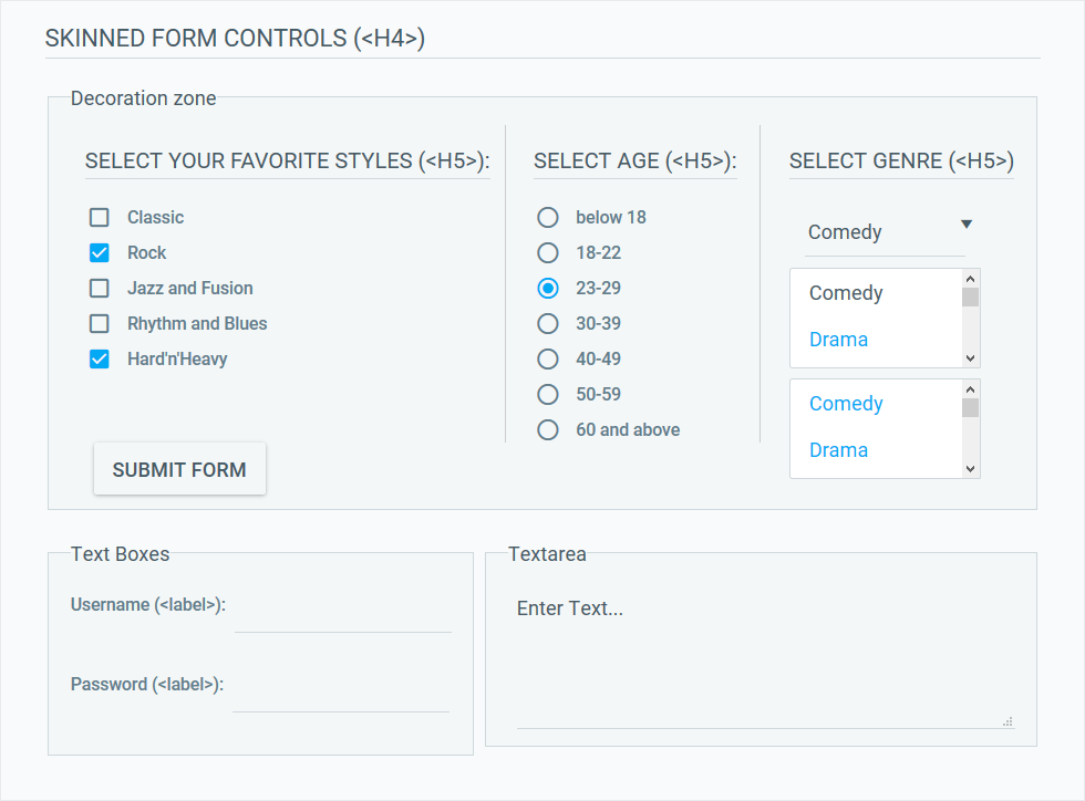 Telerik ASP.NET AJAX Form DecoratorCreate a uniform look for your application by using one of the embedded Telerik skins to stylize your other ASP.NET or regula