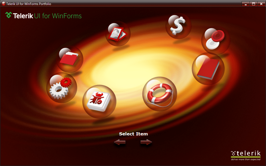 Telerik UI for WinForms - Application PortfolioThe Application Portfolio demonstrates the full capabilities of RadCarousel for WinForms in a very innovative and