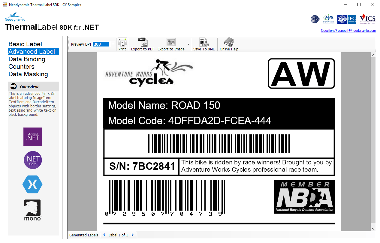Screenshot of Neodynamic ThermalLabel SDK for .NET