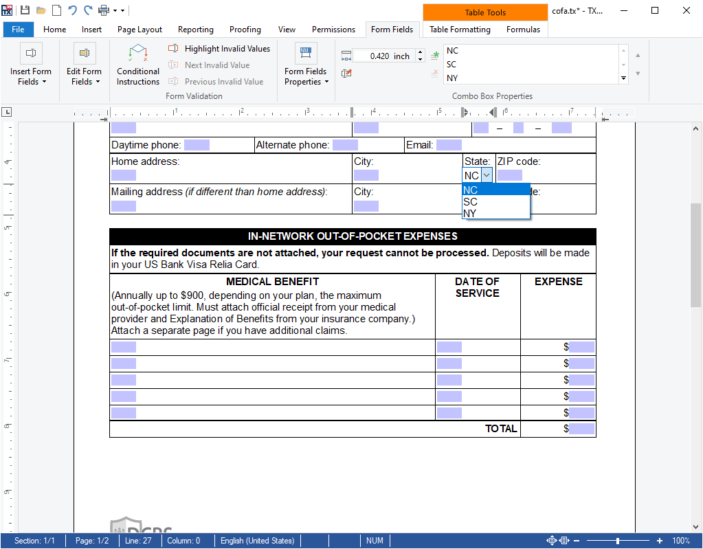 Form FieldsTX Text Control supports form field processing functionality to create and deploy forms including MS Word compatible fields such as checkboxes, drop-