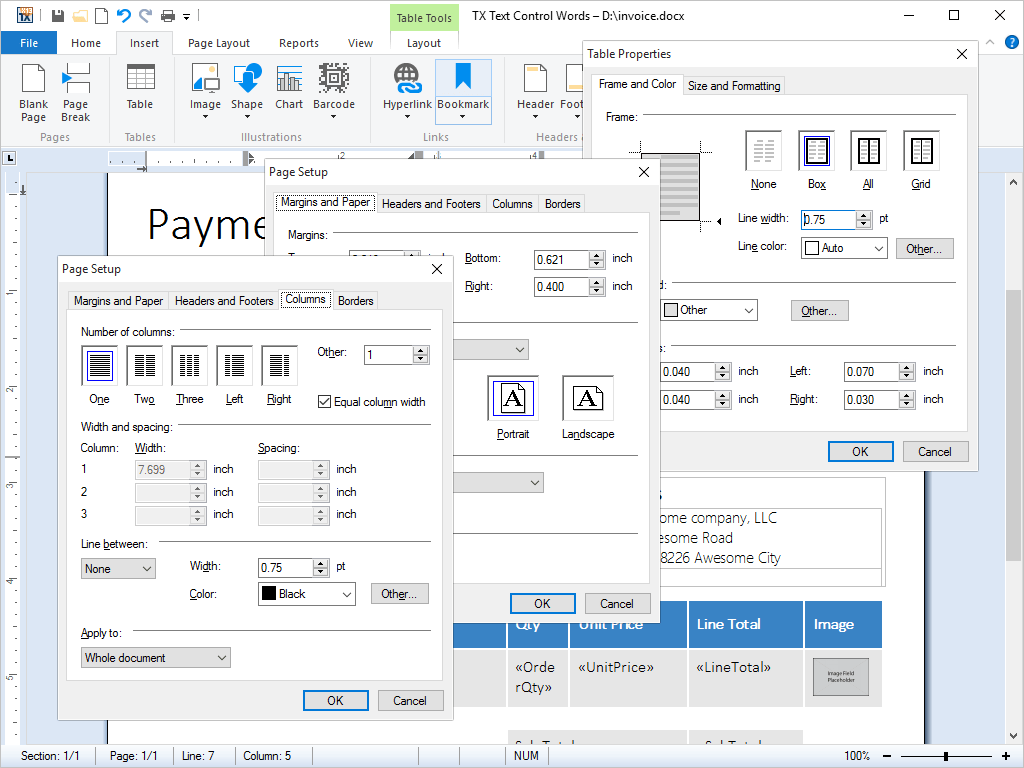 Integrated Dialog BoxesTX Text Control .NET for Windows Forms ships with many integrated dialog boxes for most functions, including dialog boxes for paragraph s