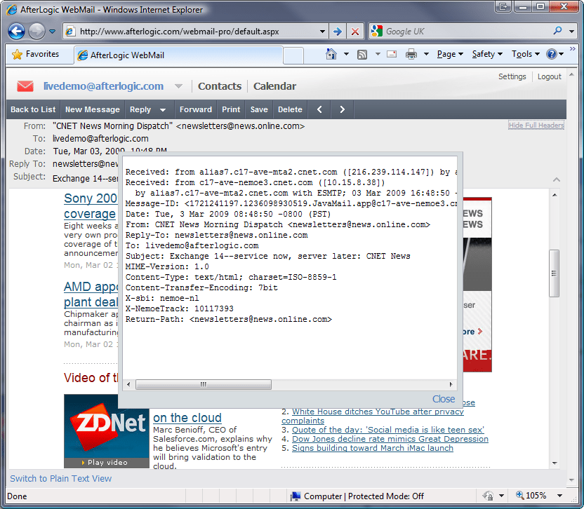 Screenshot of WebMail Pro for ASP.NET