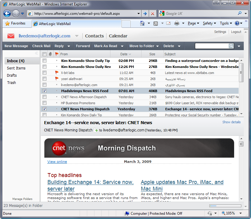 Screenshot of WebMail Pro for ASP.NET