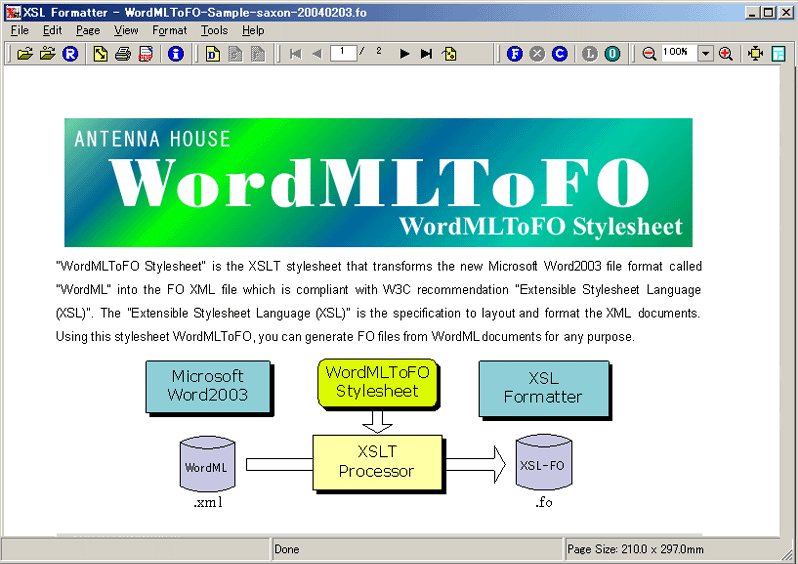 Screenshot of WordMLToFO Stylesheet