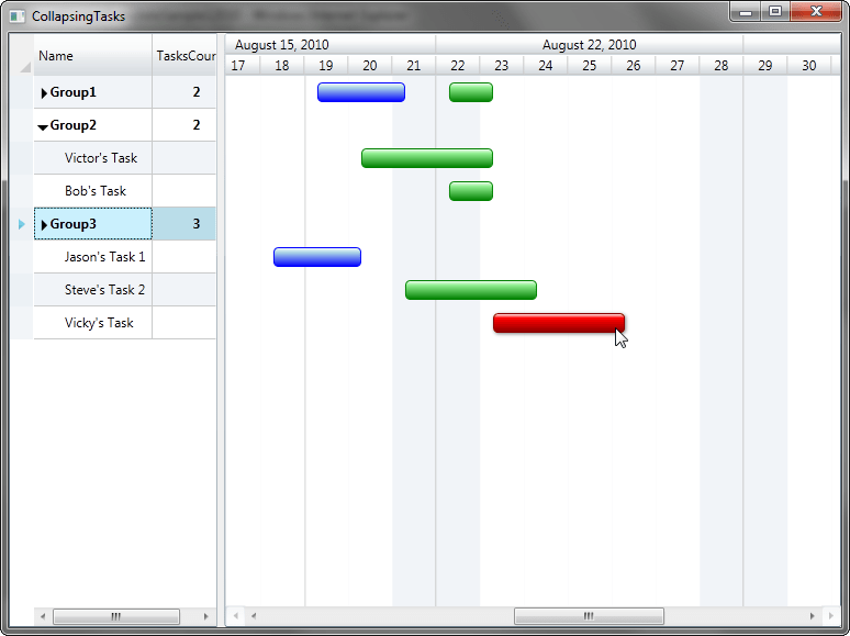 Collapsing TasksTasks collapse into the summary row as the end-user collapses summary rows.