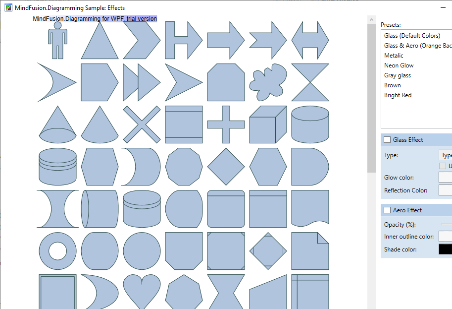 Node ShapesThe WPF diagram control features more than 100 predefined node shapes.