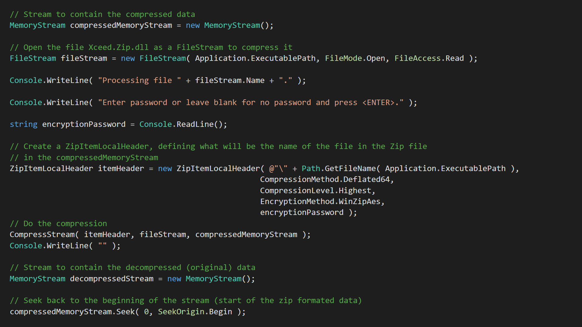 Screenshot of Xceed Real-Time Zip for .NET