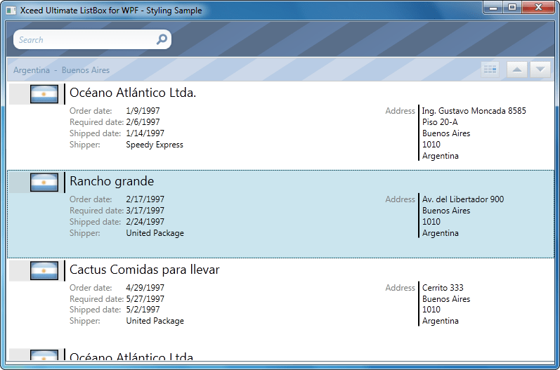 Screenshot of Xceed Ultimate ListBox for WPF