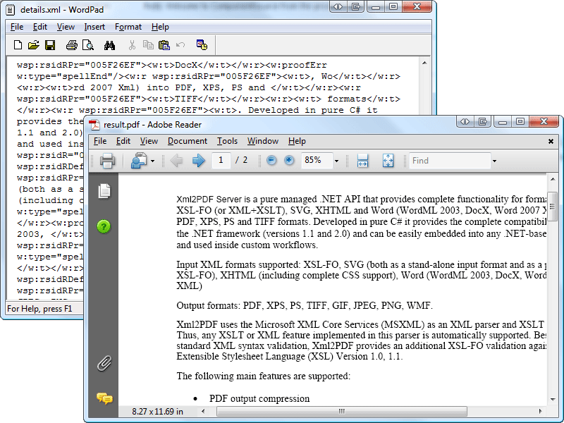Screenshot of XML2PDF Formatting Engine