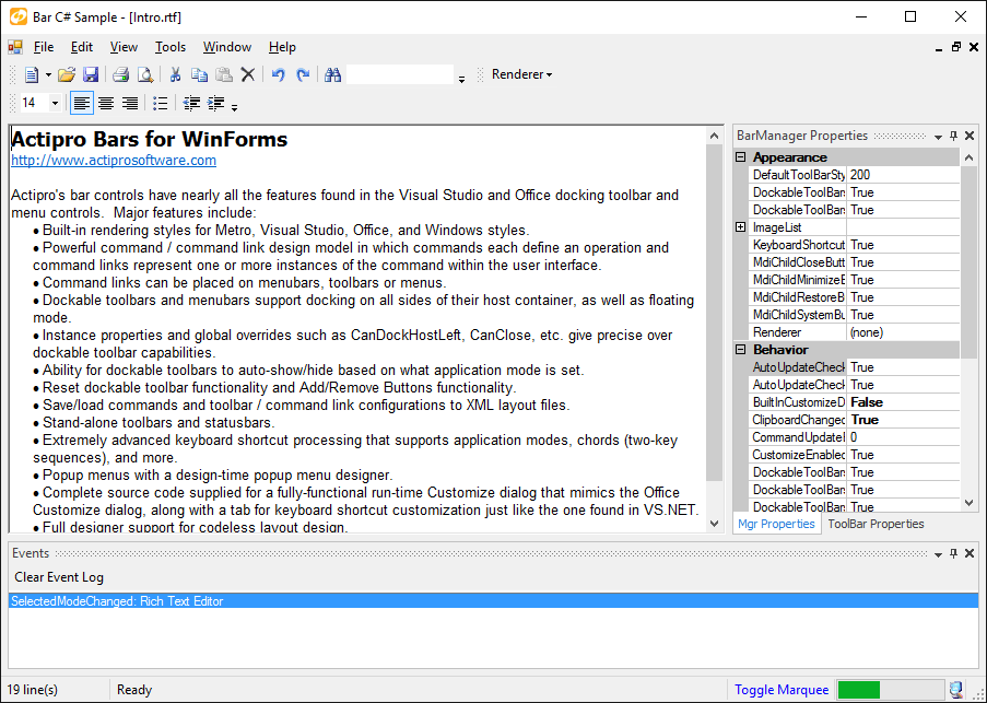Screenshot of Actipro Bars for WinForms