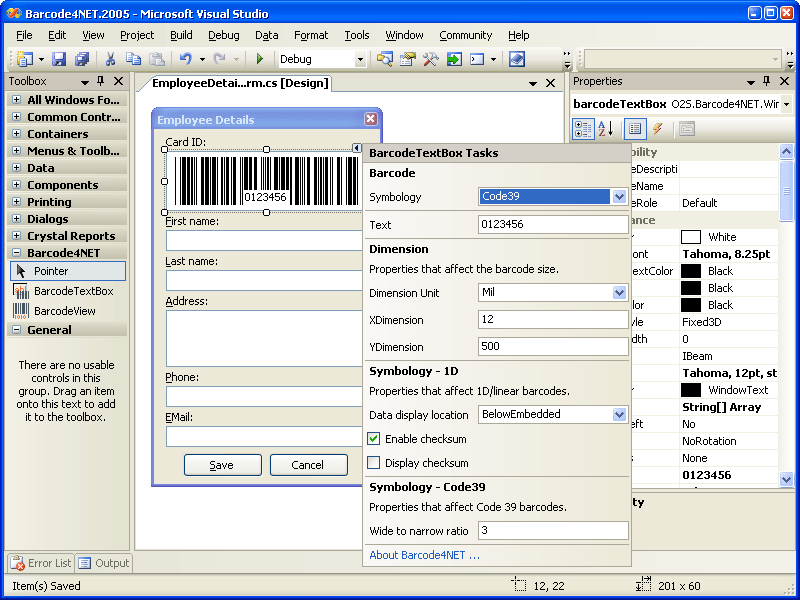 Screenshot of Barcode4NET for .NET