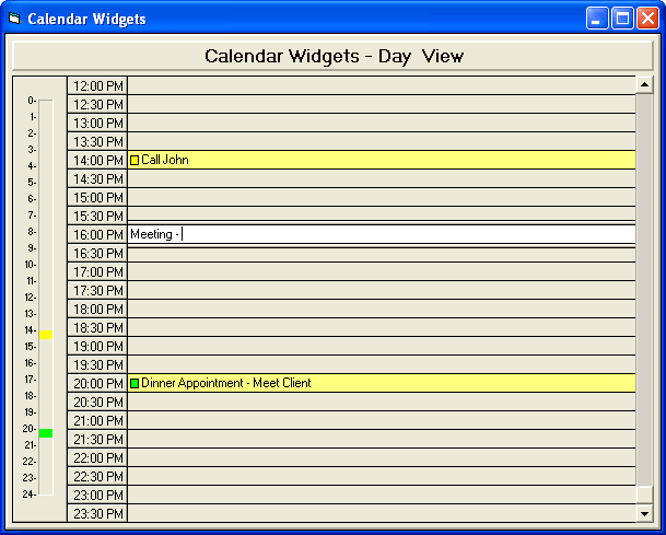 Day ViewThe DayView control is useful for adding a daily time schedule into an application. The DayView control can display and organize tasks for a variety of