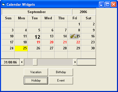 Month ViewThe MonthView control lets you design applications that display date information in a monthly format (up to 3 months at a time). The MonthView control