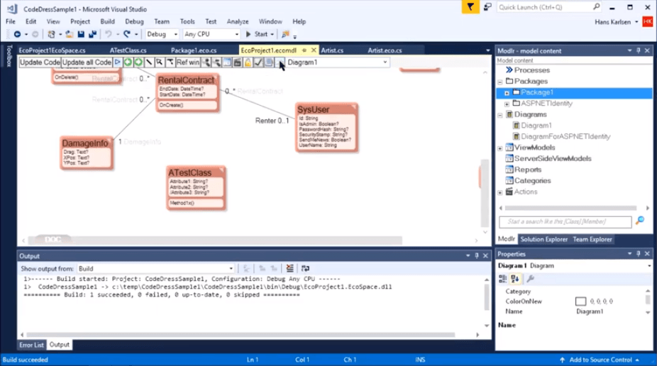 Model your requirements in UML and get an exact match as a domain layer in C# code.