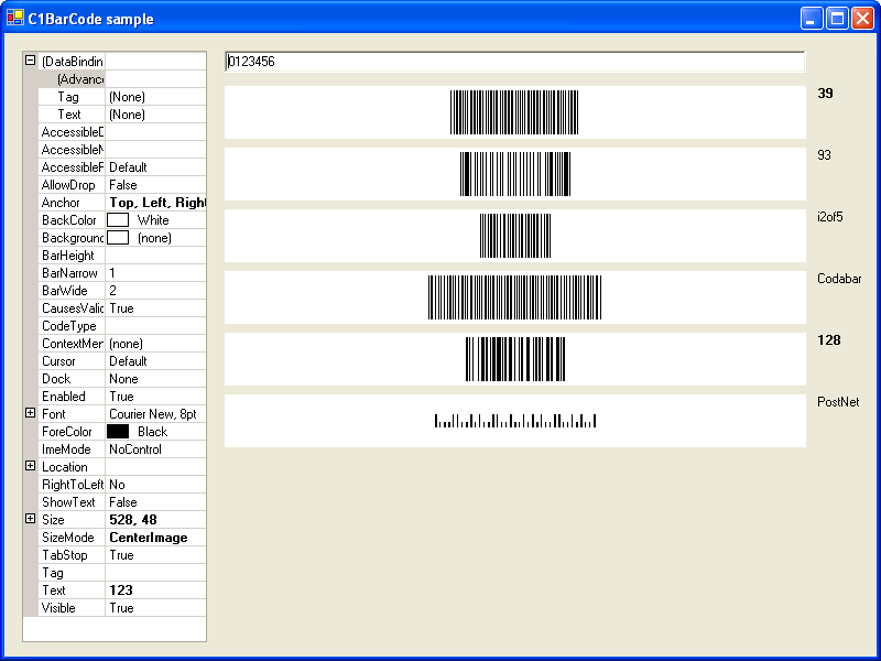 Screenshot of ComponentOne Barcode for WinForms