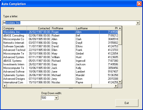 Automatic Field CompletionWorks in concert with incremental search to fill the text portion of a combo box with matching field data as characters are typed