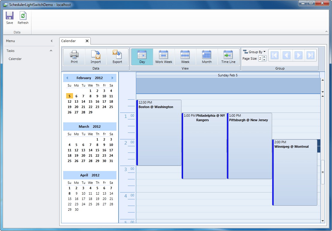 Screenshot of ComponentOne Scheduler for LightSwitch
