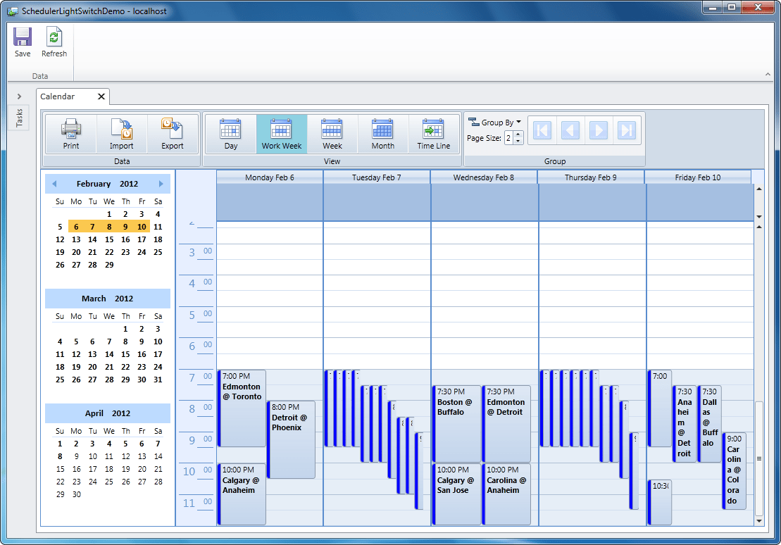Screenshot of ComponentOne Scheduler for LightSwitch