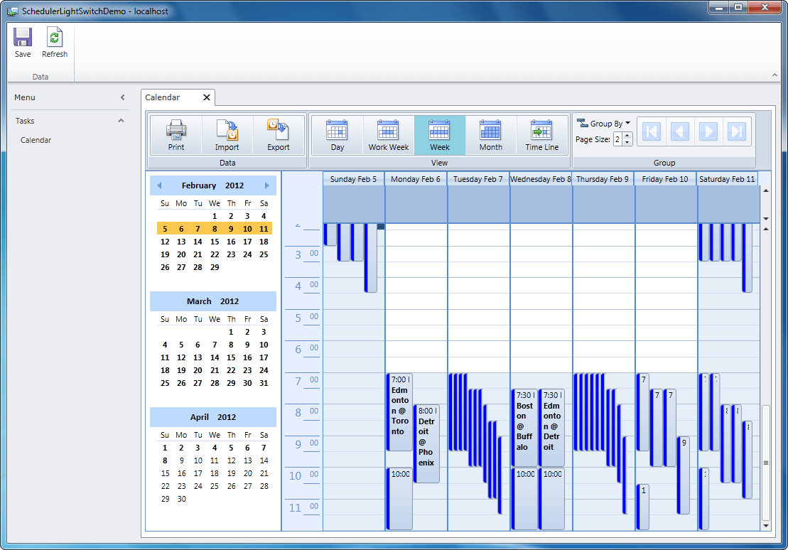 Screenshot of ComponentOne Scheduler for LightSwitch
