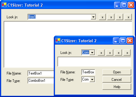 C1SizerResize combo boxes drop downs, buttons and text fields using the C1Sizer Control