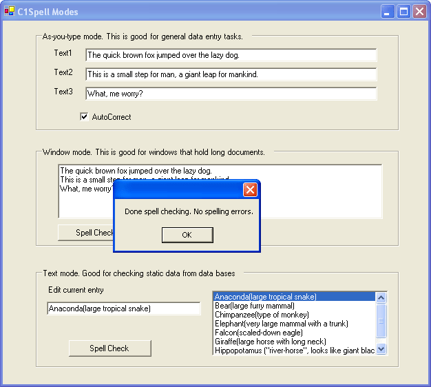 Screenshot of ComponentOne SpellChecker for WinForms