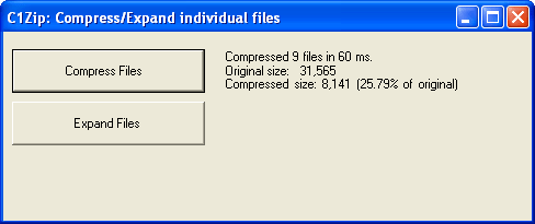 Compress, Expand and CompareCompress,expand and compare many files in any directory using C1ZipFile, C1ZipEntry, and C1ZipEntryCollection