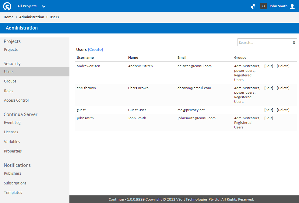 Users, Groups and RolesControl who can do what. Continua CI includes a complete security ecosystem that includes support for users, groups, permissions and role