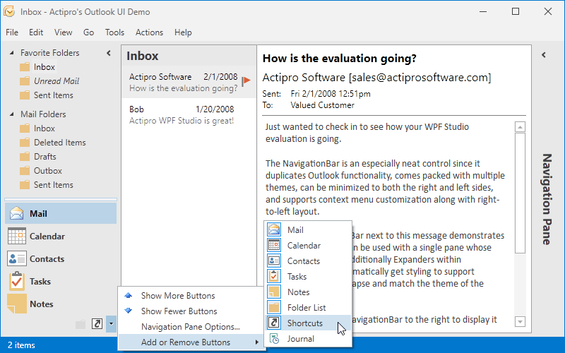Screenshot of Actipro Navigation for WPF