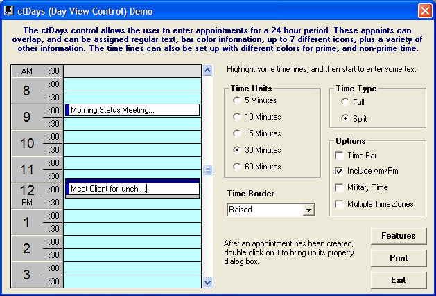 ctDaysA day time appointment calendar.