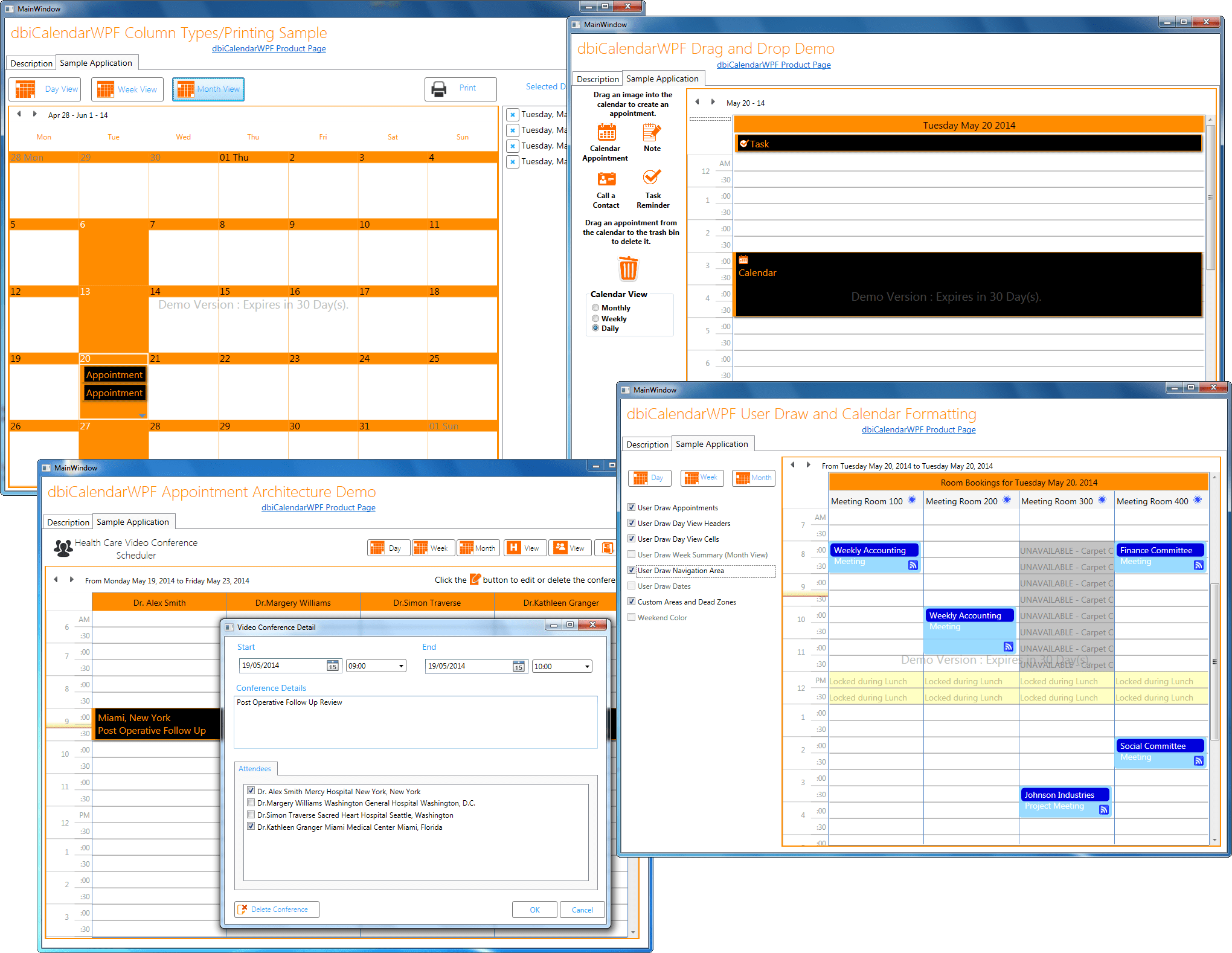 Screenshot of dbiCalendarWPF