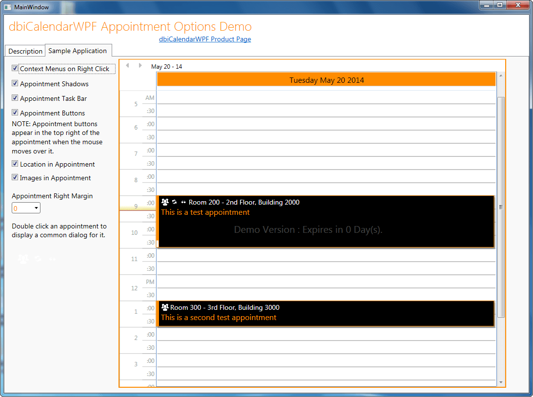 Screenshot of dbiCalendarWPF