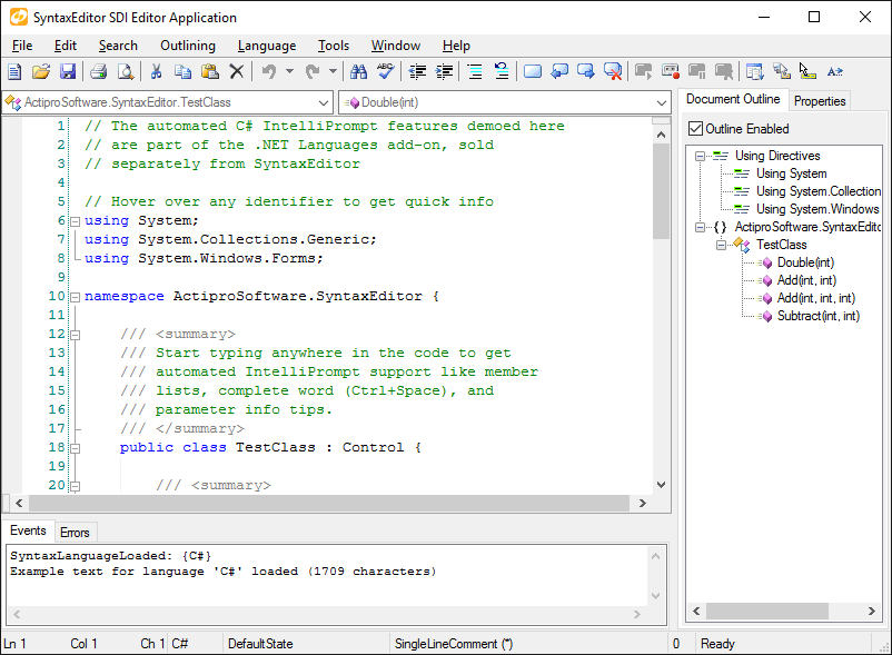 Screenshot of Actipro SyntaxEditor for WinForms