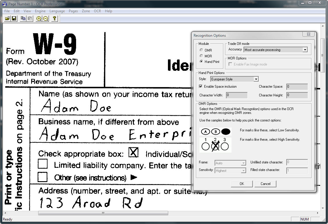 Screenshot of LEADTOOLS ICR Module