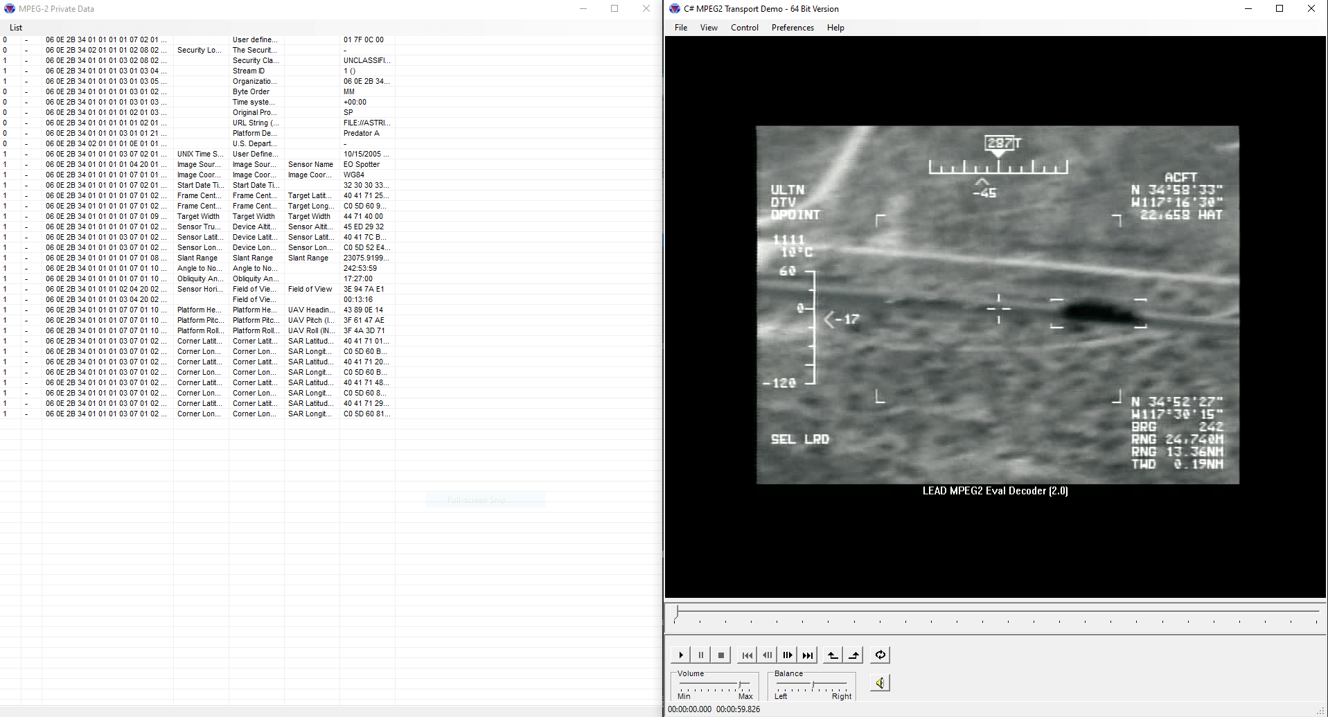MPEG2 TransportWith the MPEG2 Transport Demo, you can access the KLV data that is embedded in a stream and easily parse it for display.